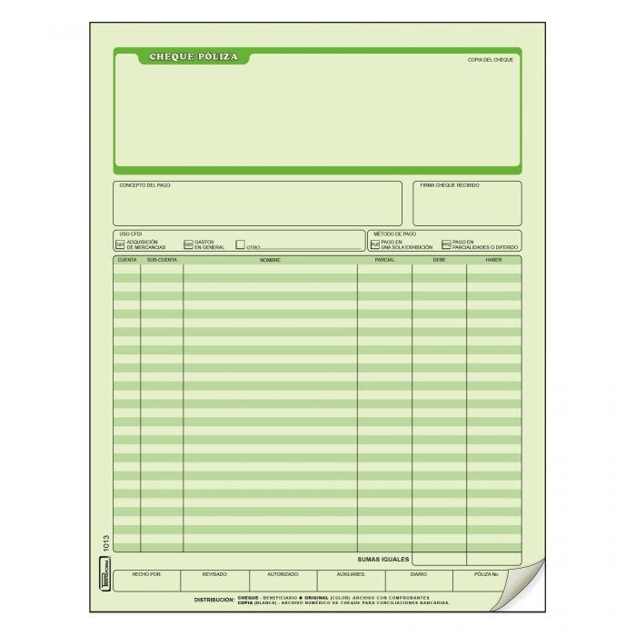 Printaform Póliza De Cheque Tamaño Carta