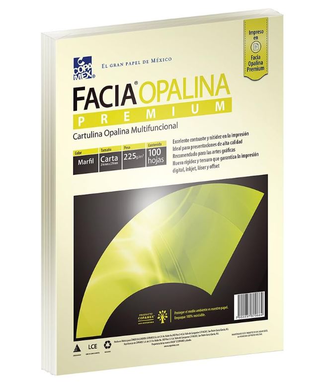 Facia Paquete Cartulina Opalina Carta Marfil C/100